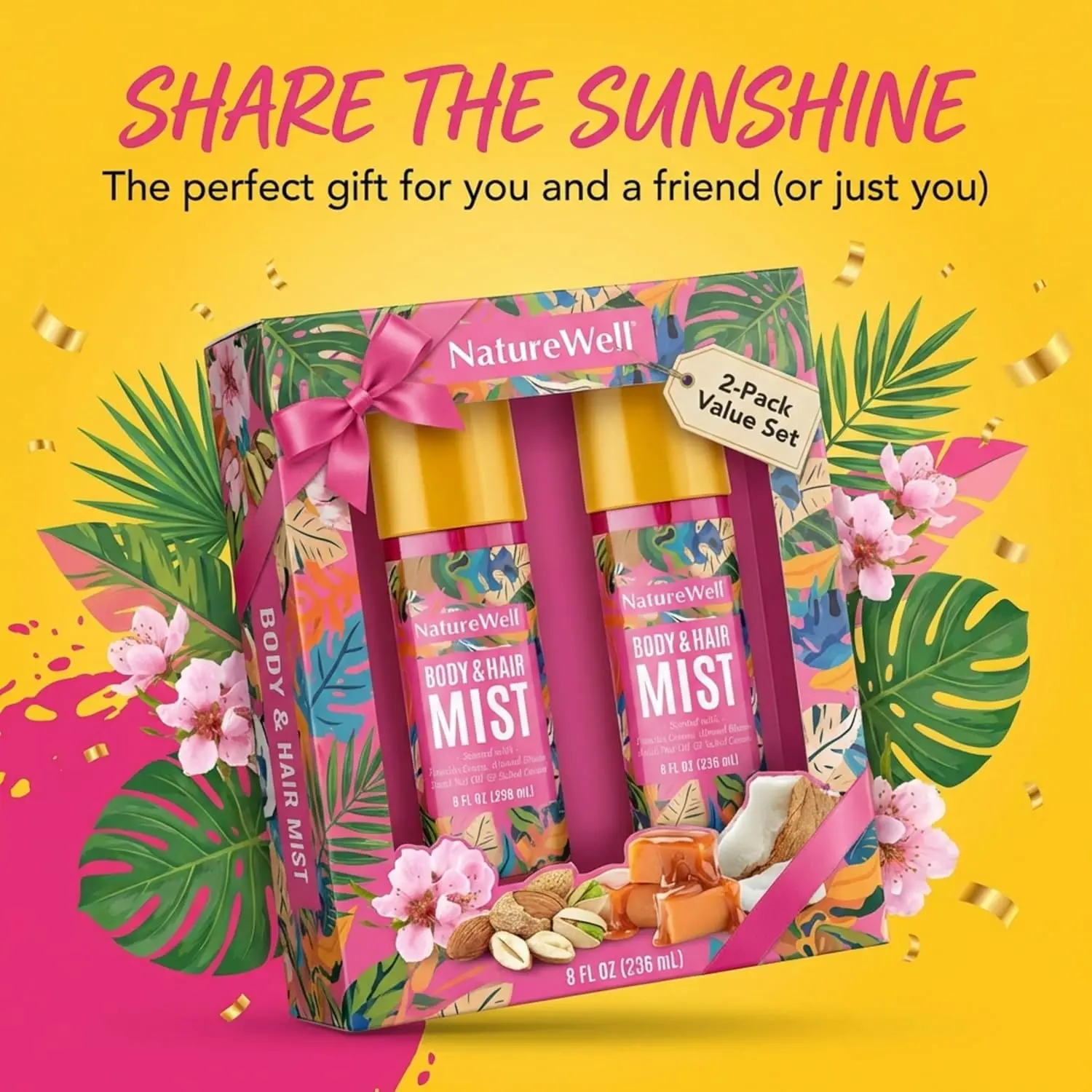 NatureWell Cheeky body and hair mist with a sweet Brazilian nut scent offers a lightweight, refreshing fragrance experience for all-day wear.