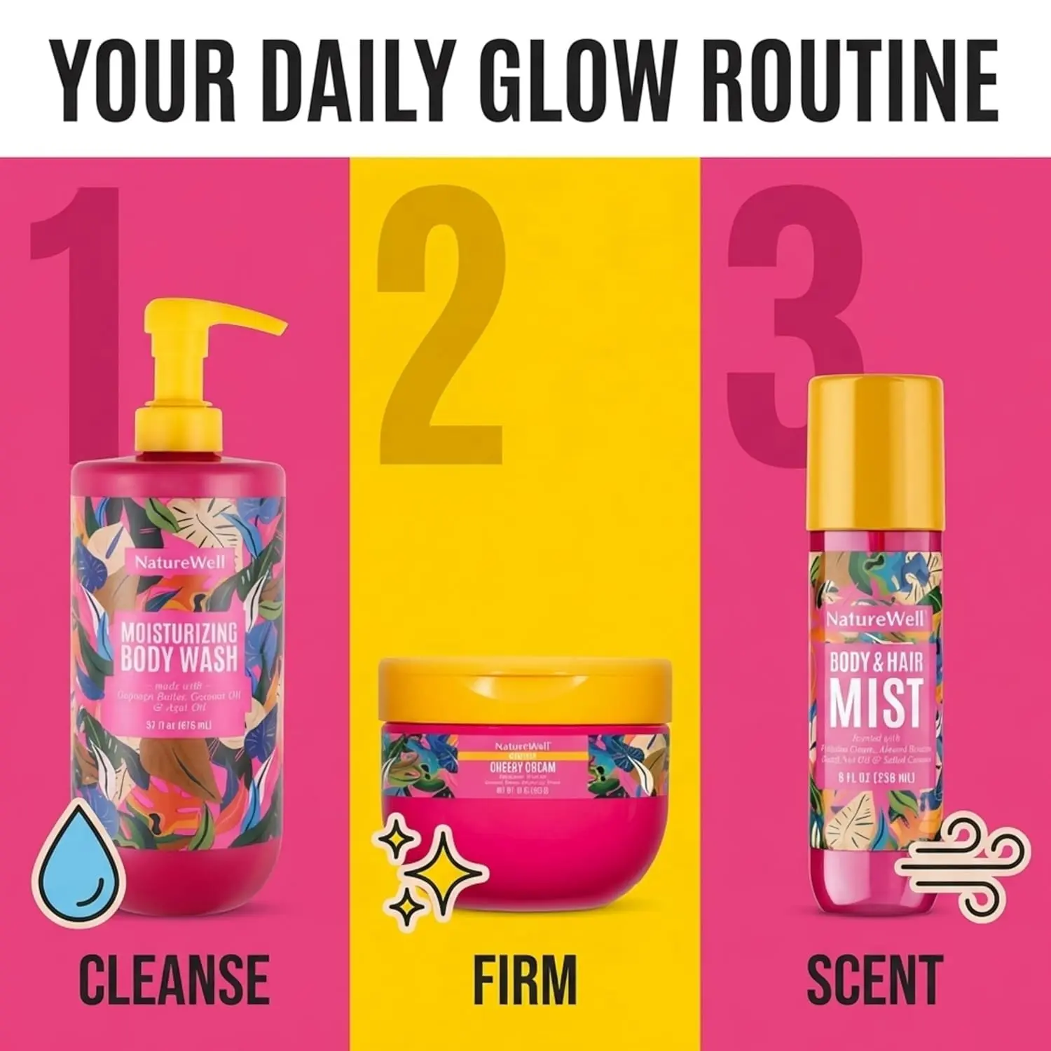 NatureWell Cheeky body and hair mist with a sweet Brazilian nut scent offers a lightweight, refreshing fragrance experience for all-day wear.