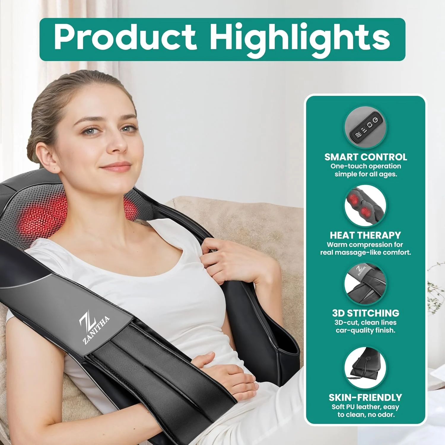 Neck Back Massager - Shiatsu Deep Tissue Kneading - Image 2