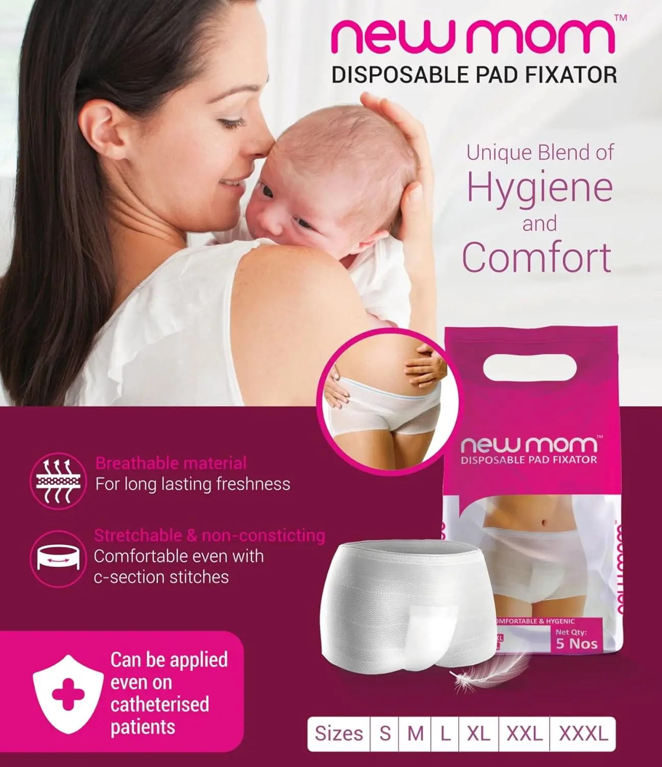NewMom postpartum pad fixators provide comfortable, breathable, and hygienic support after delivery, helping to hold pads in place and promote healing.