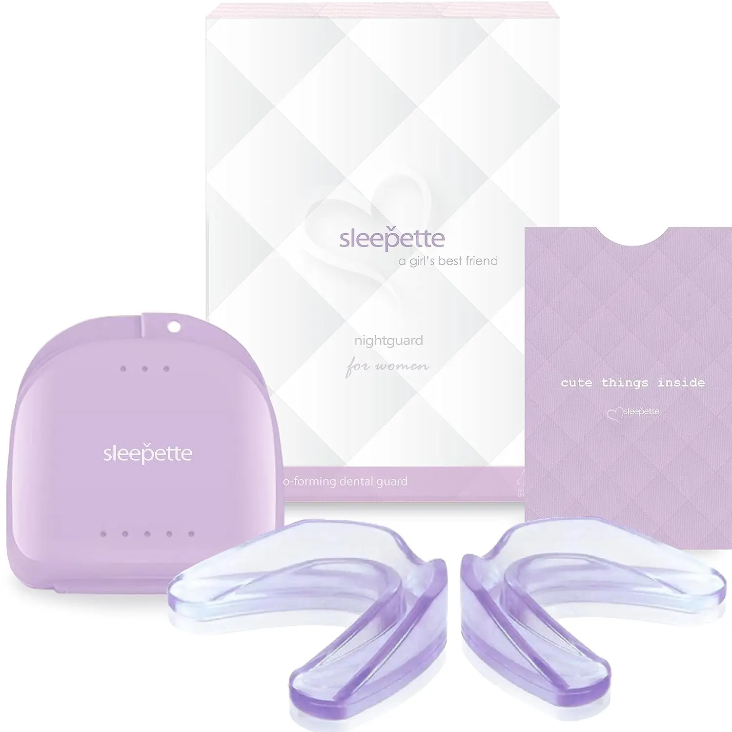 Sleepette night guard for women provides comfortable protection from teeth grinding and jaw clenching, with a custom moldable fit for TMJ relief and restful sleep.