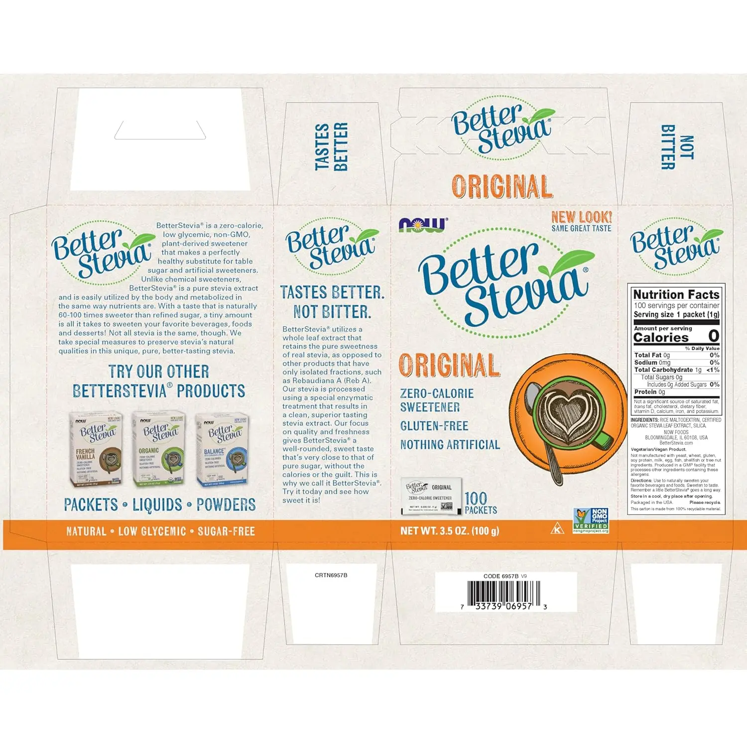 Now Foods BetterStevia zero calorie sweetener packets, hygienically packaged and formulated with care for a gluten-free and naturally sweet alternative to sugar.