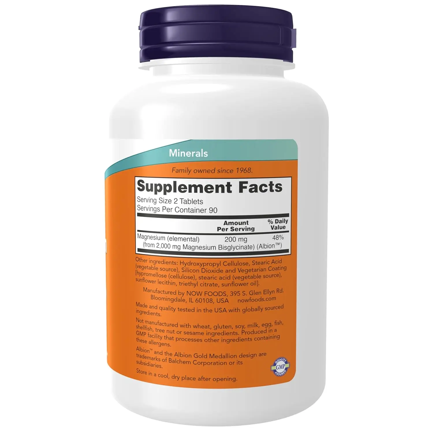 A bottle of Now Foods Magnesium Glycinate tablets, a highly absorbable form of magnesium that supports healthy muscle, nerve, and heart functions.