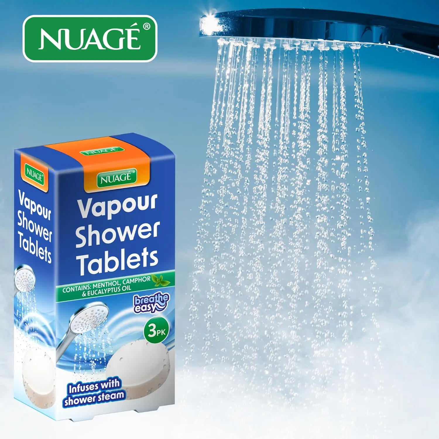 Nuage Vapour Shower Tablets infused with eucalyptus and menthol for a relaxing aromatherapy experience in your shower.