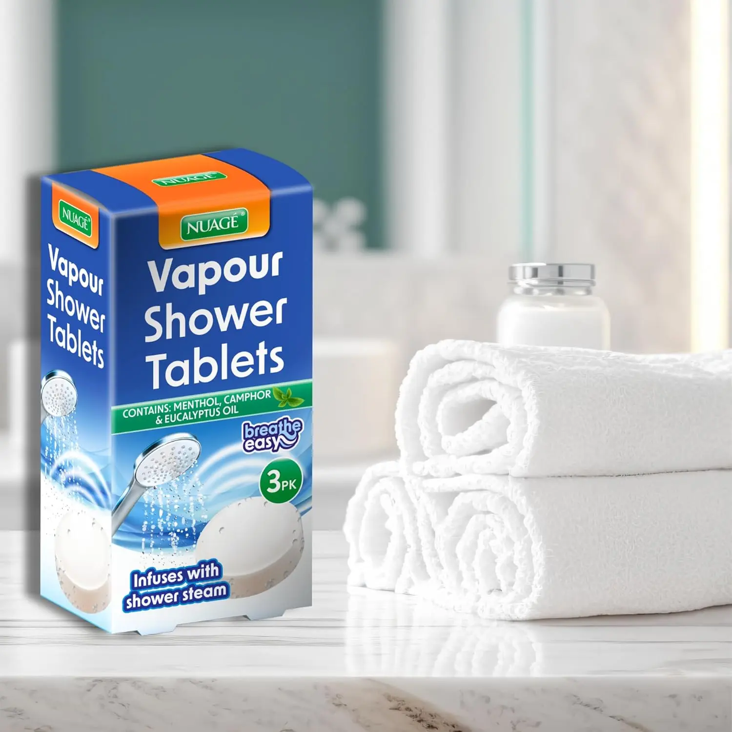 Nuage Vapour Shower Tablets infused with eucalyptus and menthol for a relaxing aromatherapy experience in your shower.