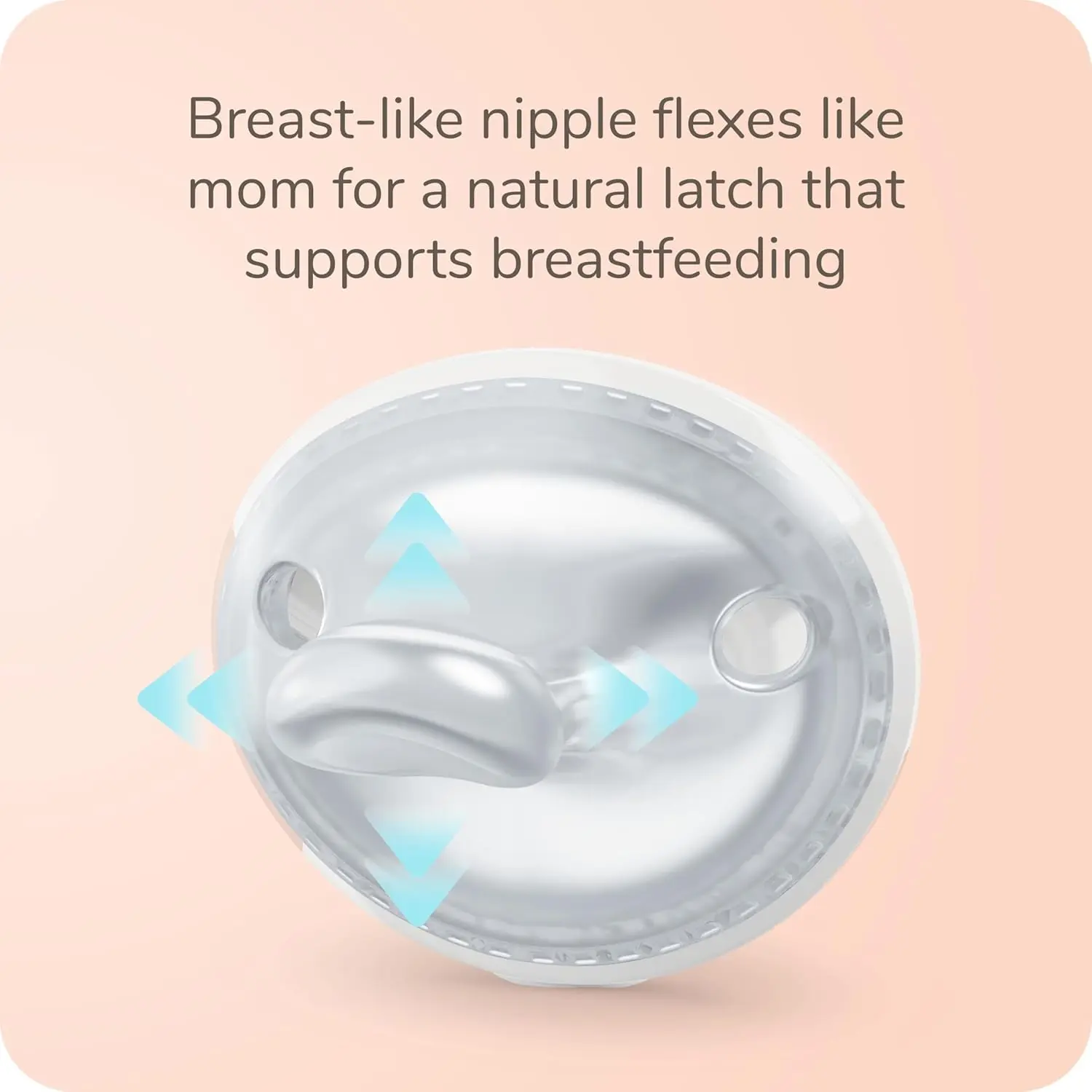 The NUK for Nature Simply Natural Pacifier in size 0-6 months is made from silicone and designed to feel like mom's breast for a natural latch and comfortable fit.