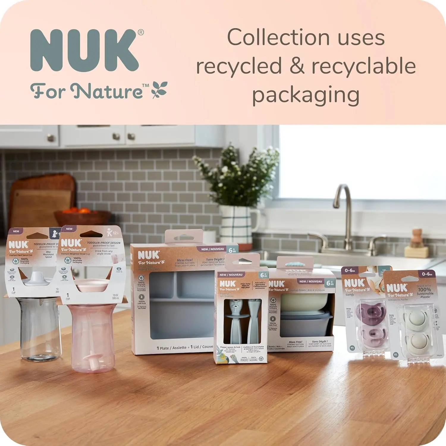 The NUK for Nature Simply Natural Pacifier in size 0-6 months is made from silicone and designed to feel like mom's breast for a natural latch and comfortable fit.