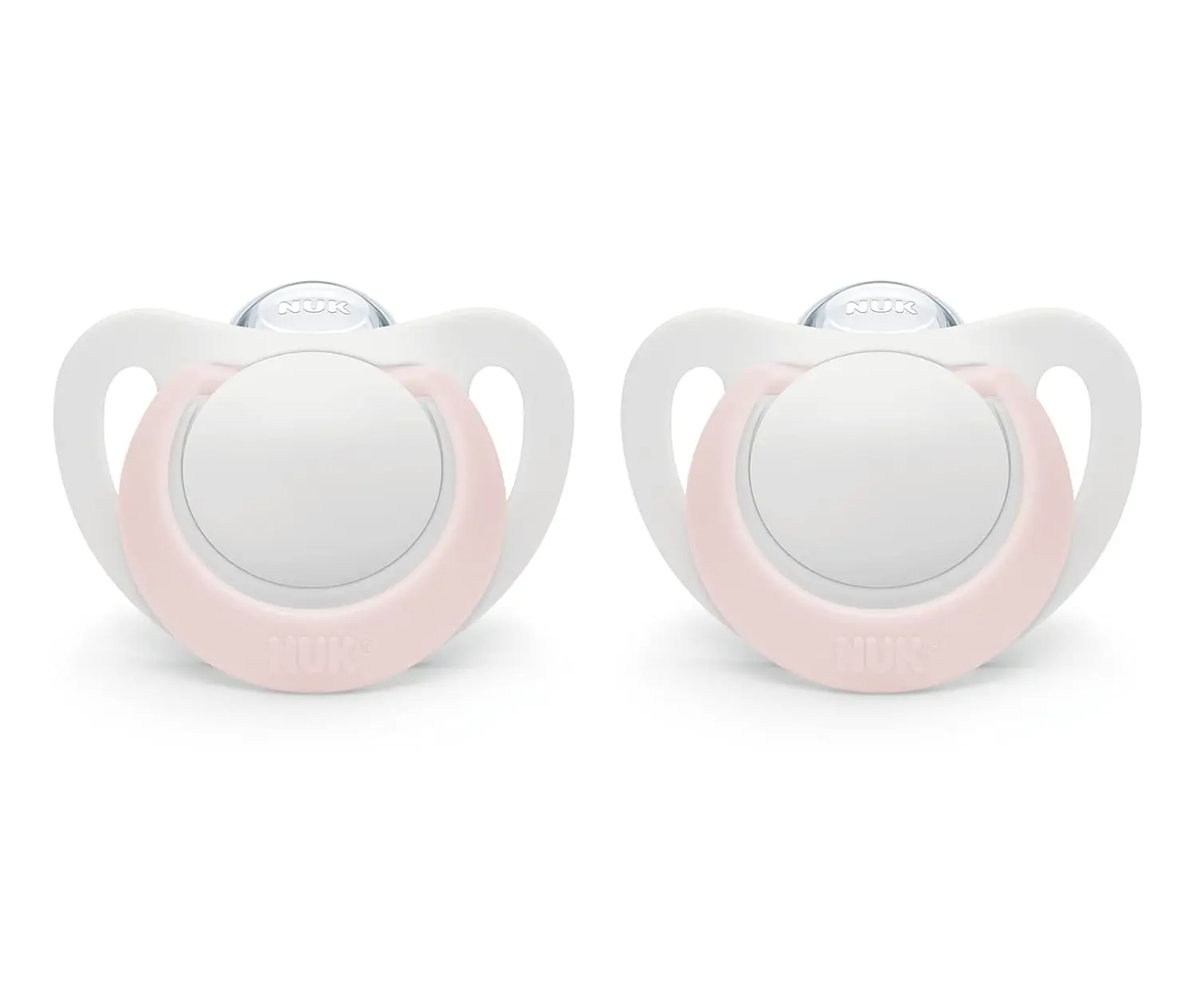 NUK newborn orthodontic pacifiers designed for babies aged 0-2 months to promote healthy oral development and accepted by 95% of babies.