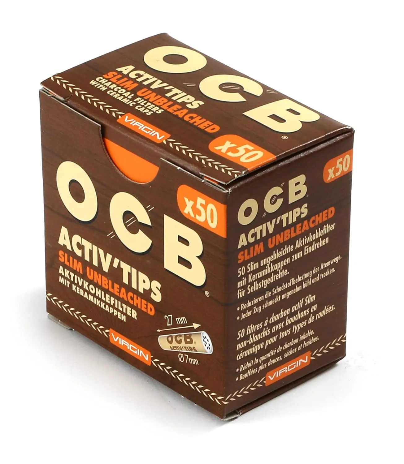 OCB Slim Unbleached Activated Carbon Filters - 100 Pack - Image 2