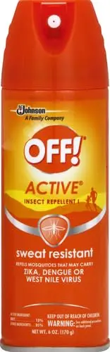 OFF! Unscented insect repellent spray protects against mosquitoes, ticks, biting flies, gnats, chiggers, and fleas, with a sweat-resistant formula for easy application.
