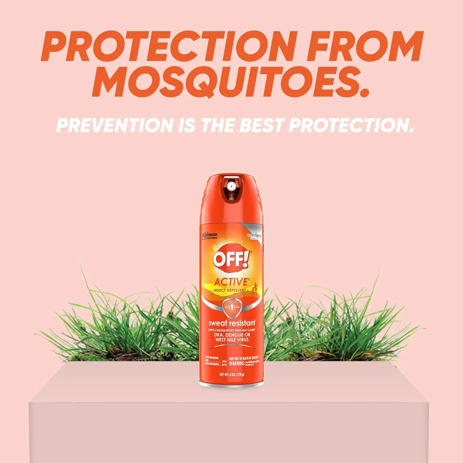 OFF! Unscented insect repellent spray protects against mosquitoes, ticks, biting flies, gnats, chiggers, and fleas, with a sweat-resistant formula for easy application.