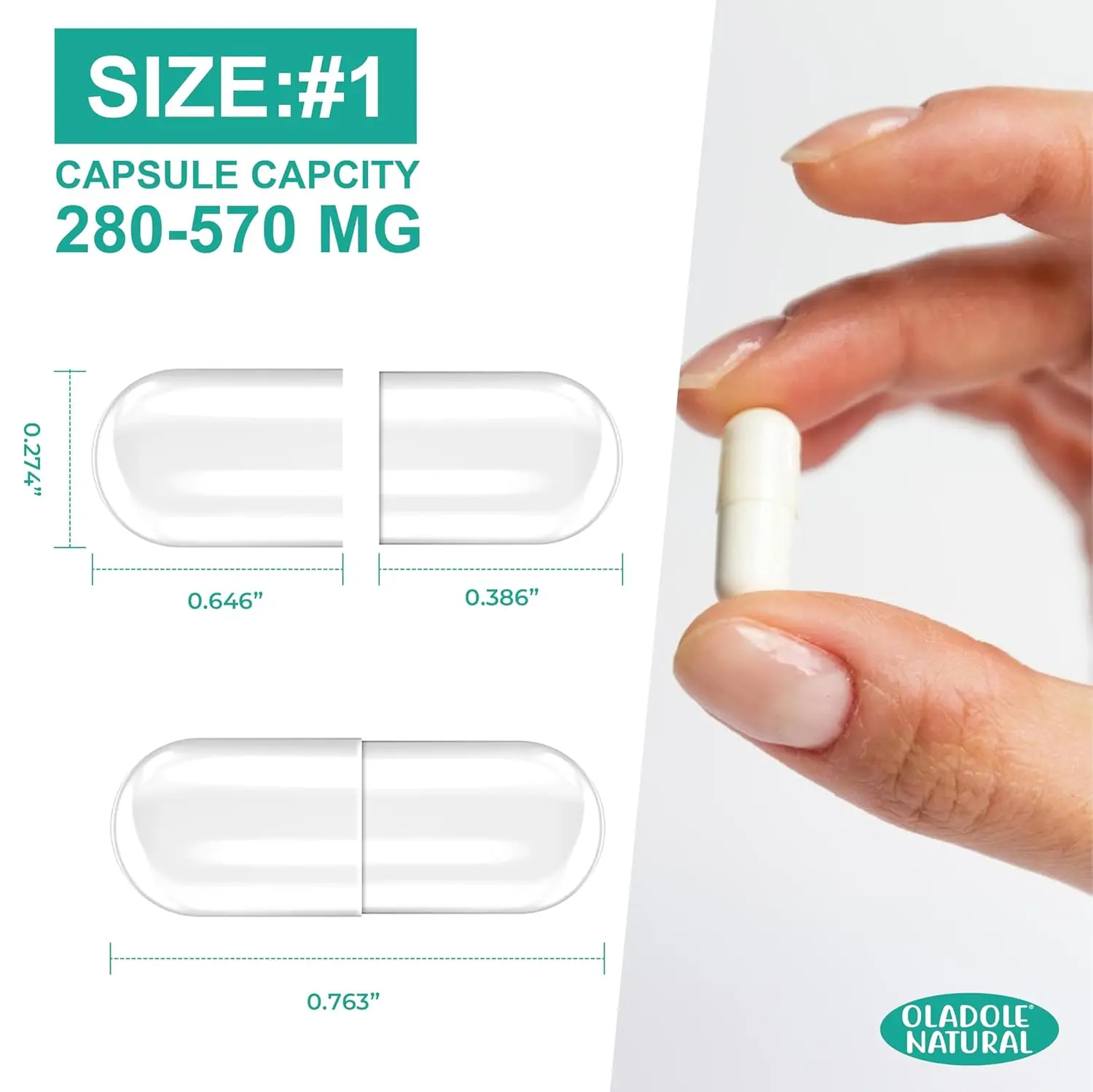 Oladole Natural Size 1 empty capsules are easy to fill, dissolve quickly, and are perfect for creating your own supplement blends with powder.