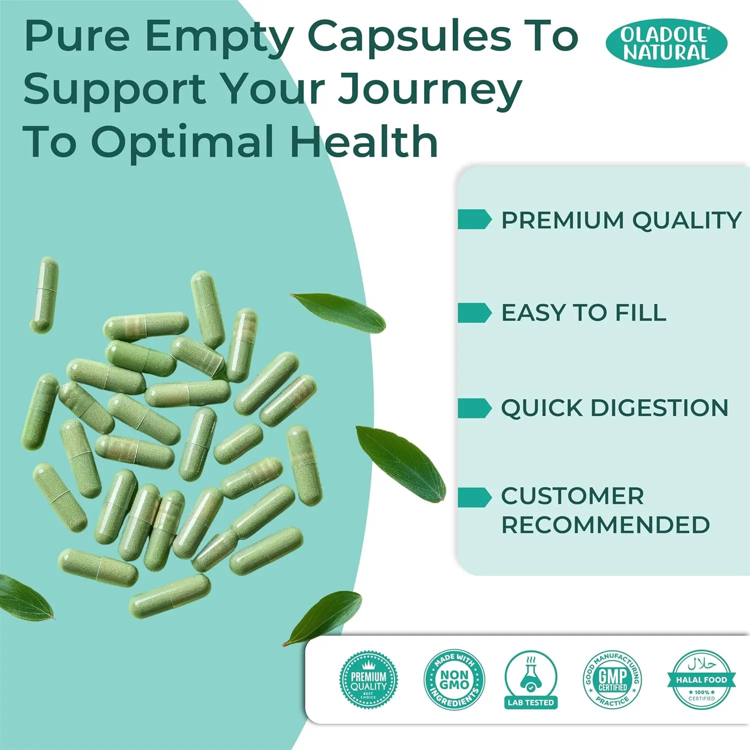 Oladole Natural Size 1 empty capsules are easy to fill, dissolve quickly, and are perfect for creating your own supplement blends with powder.