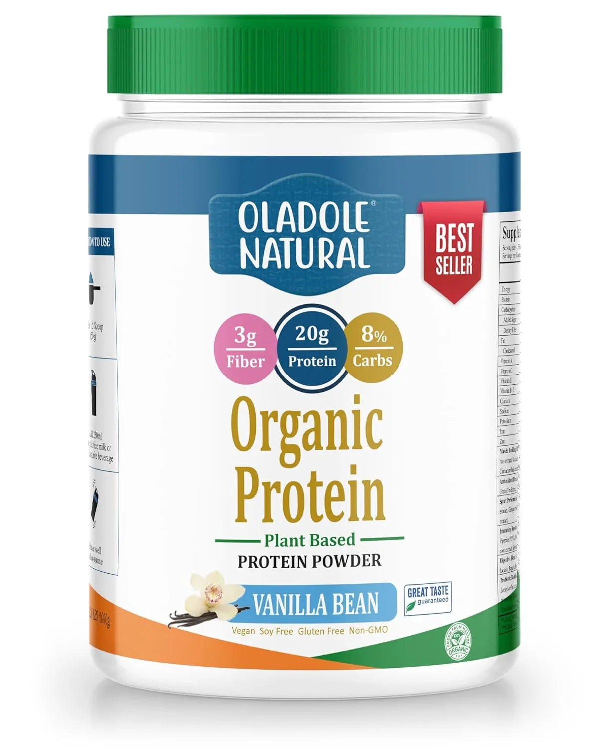 Oladole Vanilla Protein Powder: Plant Based, Organic