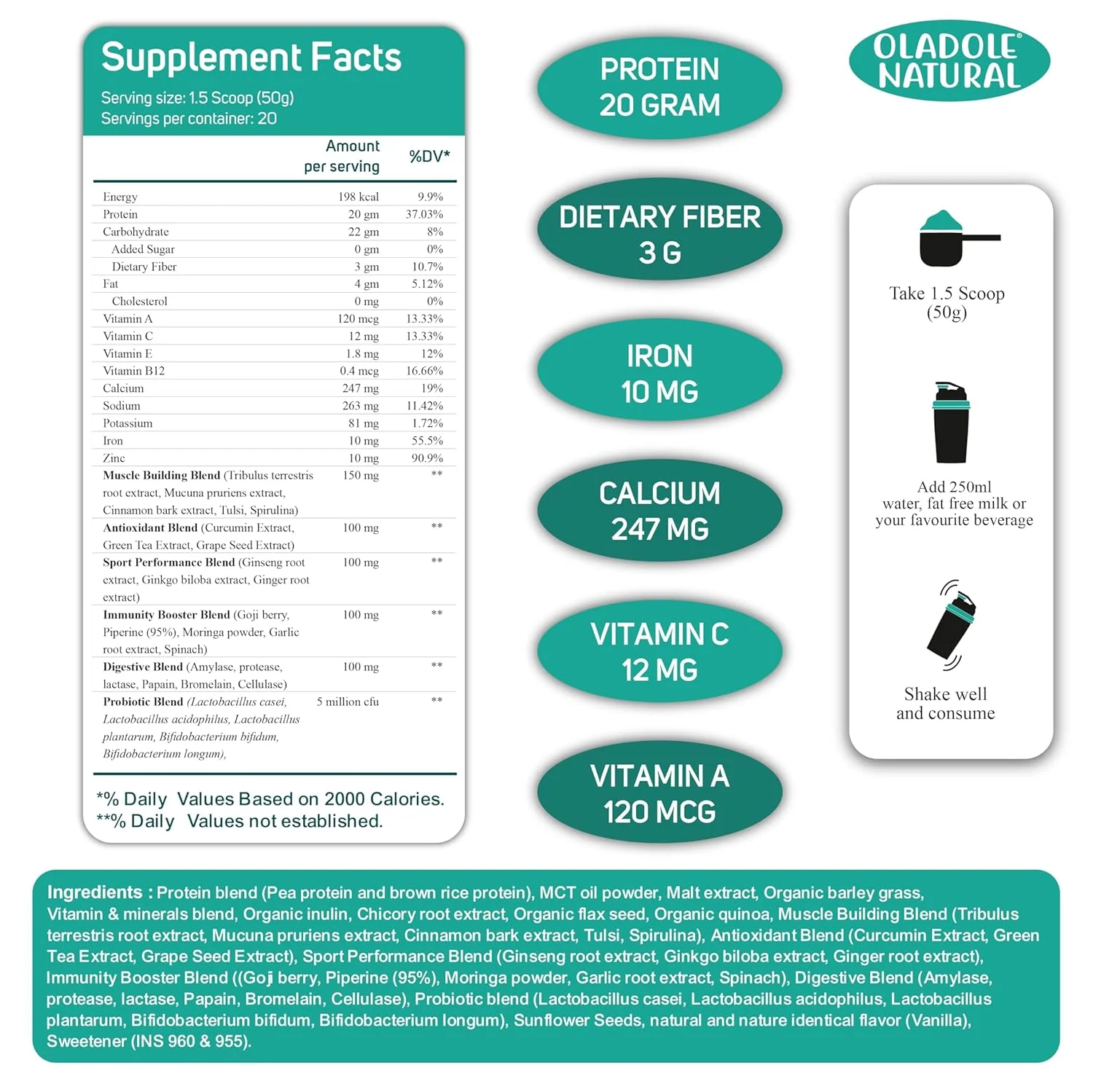 Oladole Vanilla Protein Powder: Plant Based, Organic - Image 3