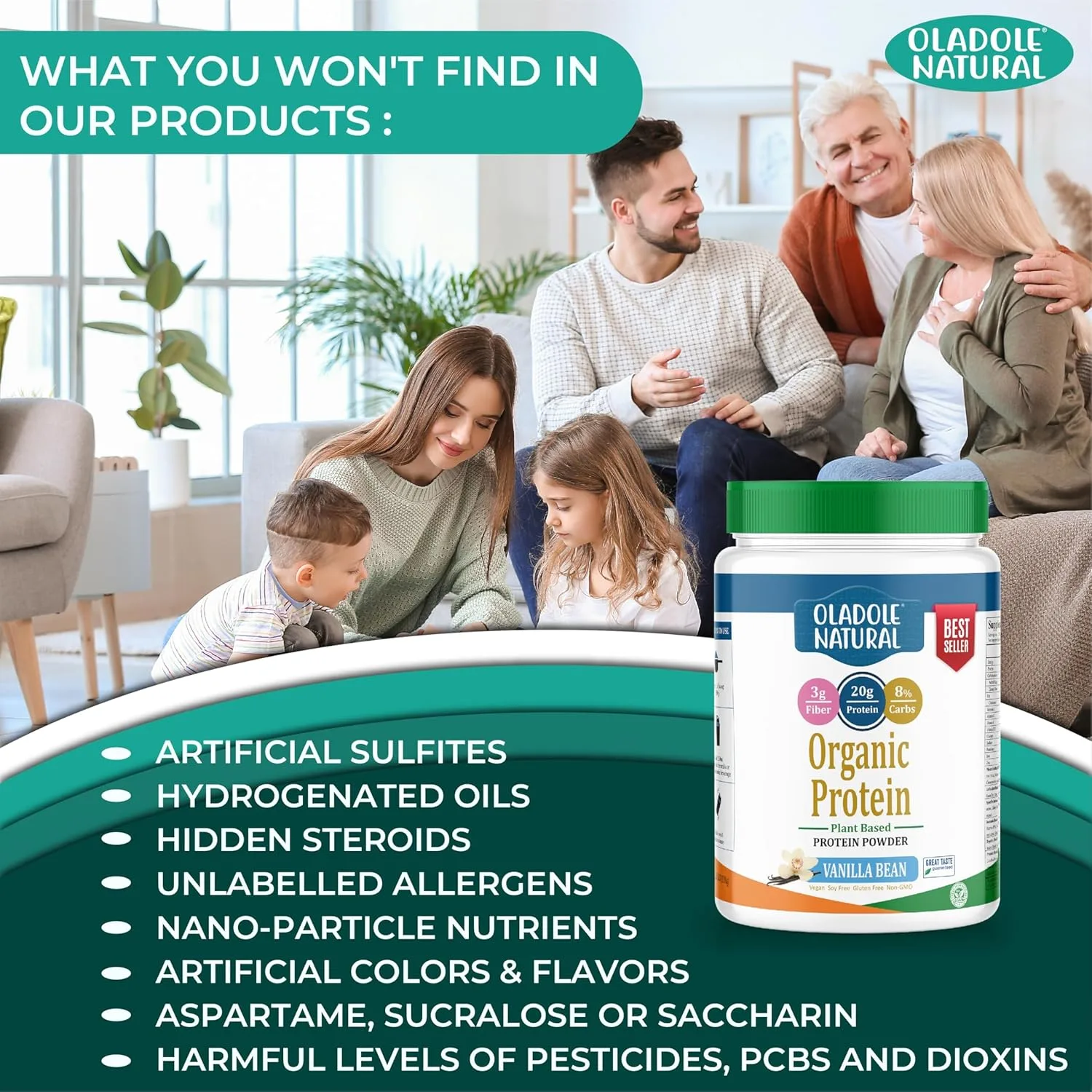 Oladole Vanilla Protein Powder: Plant Based, Organic - Image 7