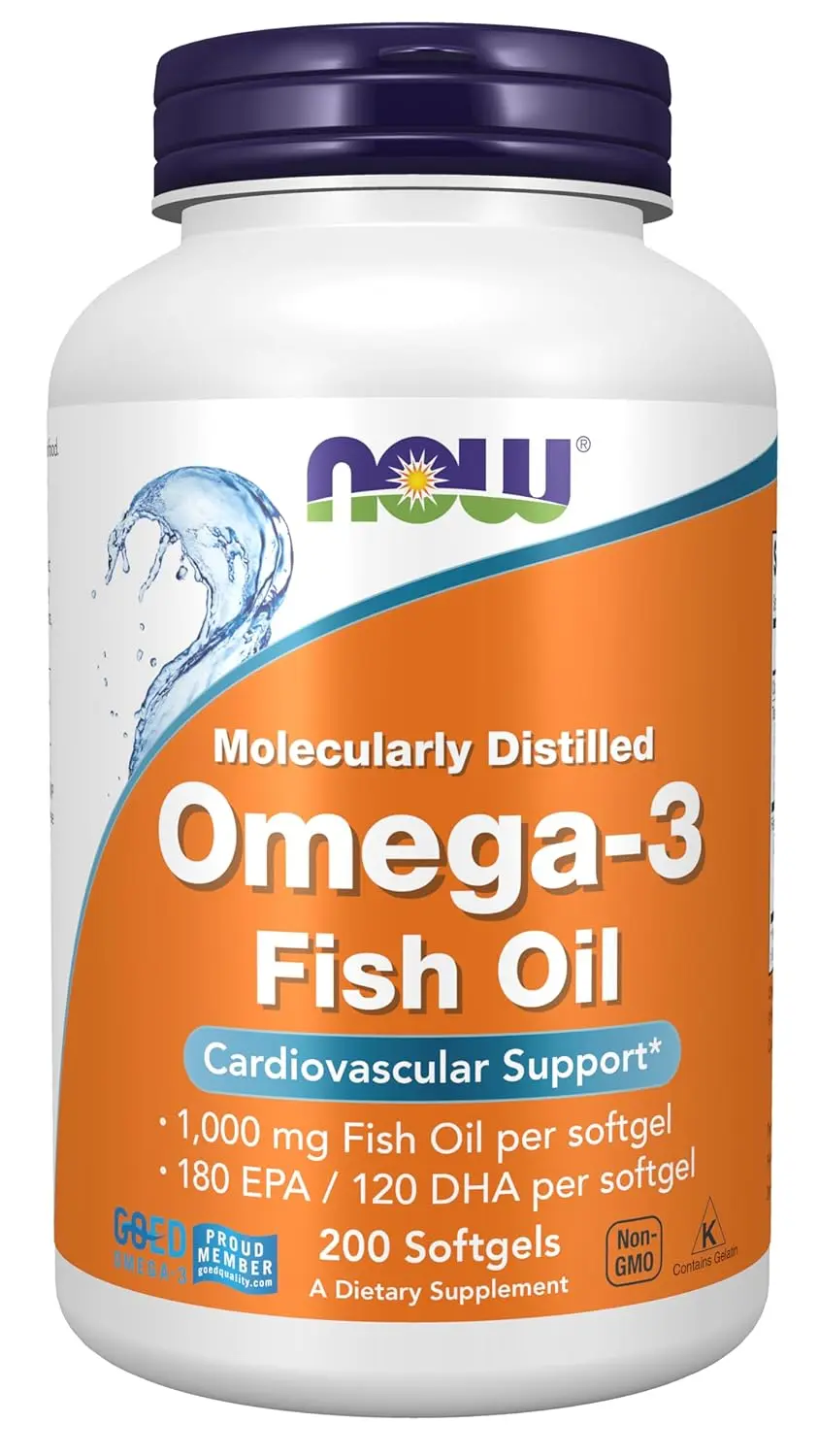 Now Foods Omega-3 softgels for heart health, providing EPA and DHA to help maintain healthy blood lipid levels and reduce the risk of coronary heart disease, free from harmful mercury.