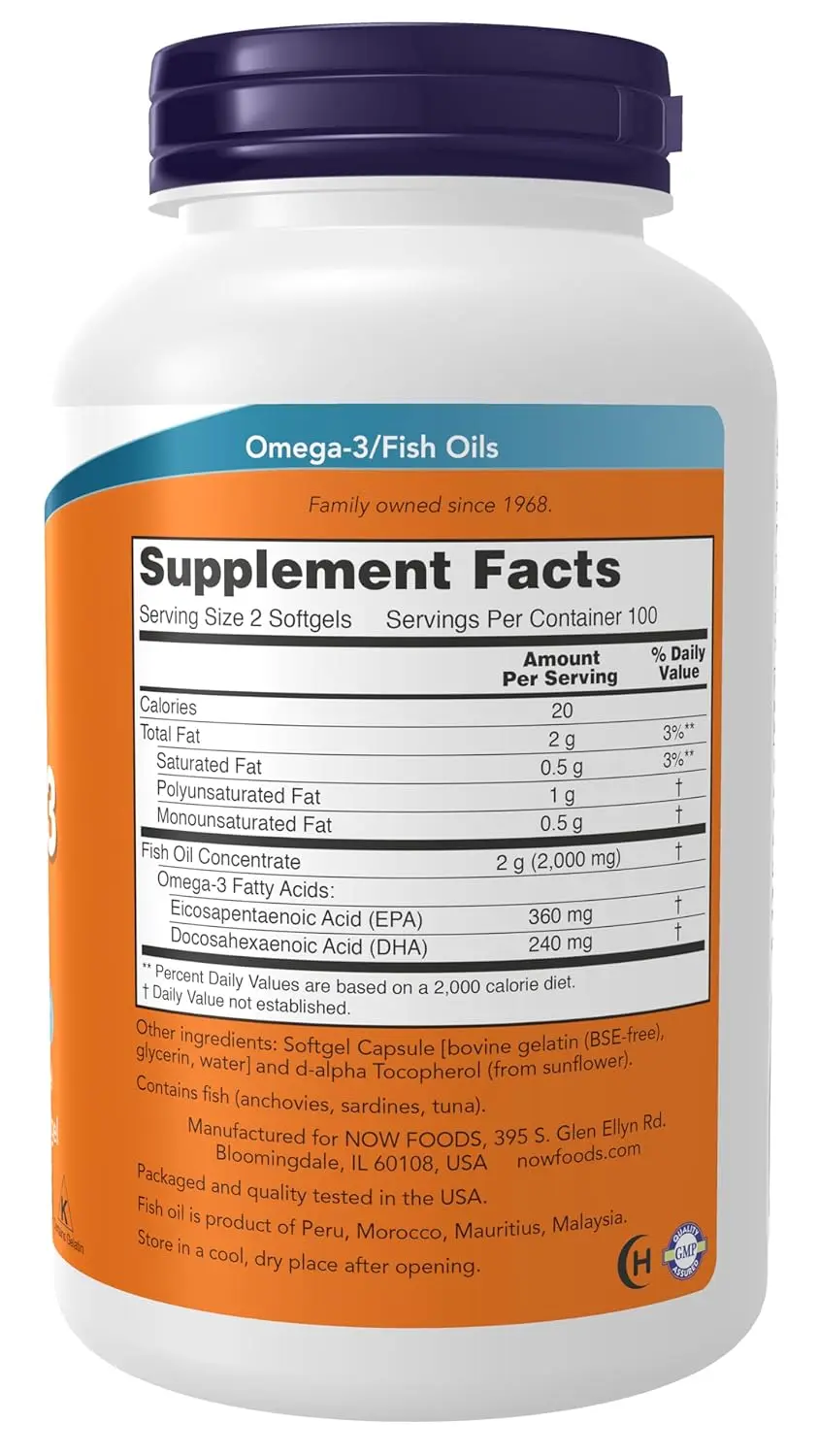 Now Foods Omega-3 softgels for heart health, providing EPA and DHA to help maintain healthy blood lipid levels and reduce the risk of coronary heart disease, free from harmful mercury.