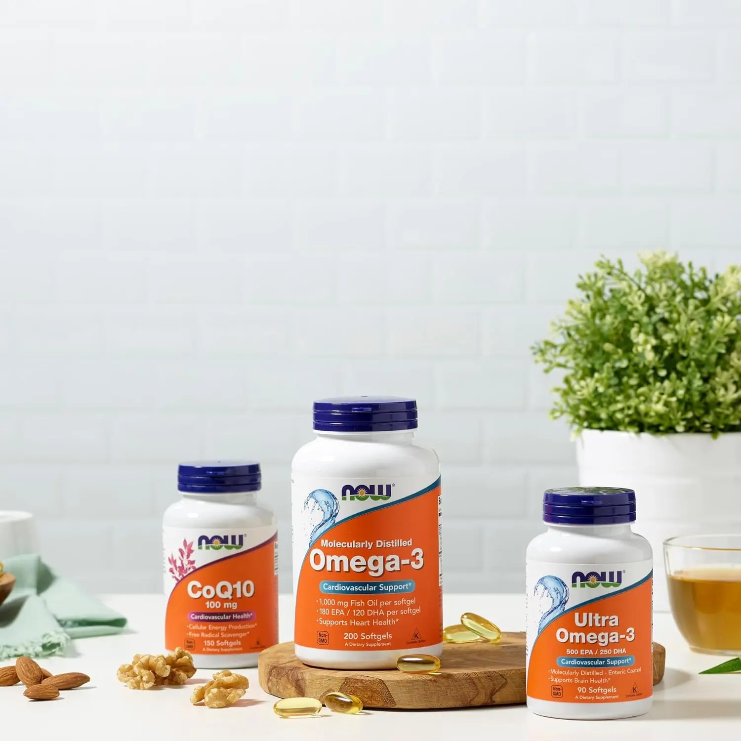 Now Foods Omega-3 softgels for heart health, providing EPA and DHA to help maintain healthy blood lipid levels and reduce the risk of coronary heart disease, free from harmful mercury.