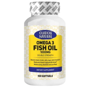 Oladole Natural Omega-3 fish oil softgels containing 360mg EPA and 240mg DHA support heart, brain, skin, eye, and joint health with a gluten-free and non-GMO formula.