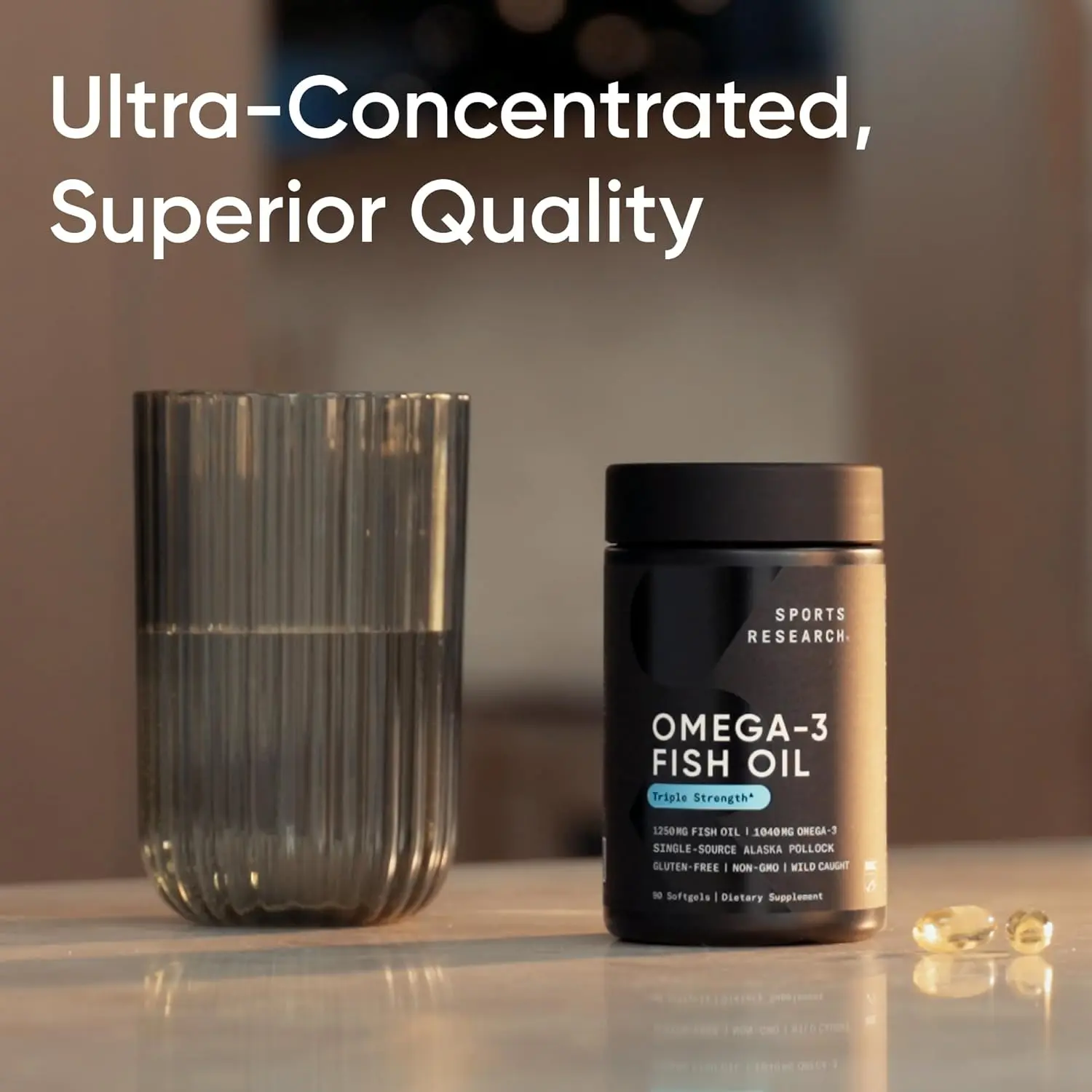 Sports Research Omega 3 fish oil supplement with EPA and DHA from wild Alaskan Pollock promotes heart, brain, and immune support for both men and women.