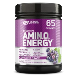 Optimum Nutrition Amino Energy BCAA concord grape powder offers 65 servings of essential amino acids for muscle recovery and energy.