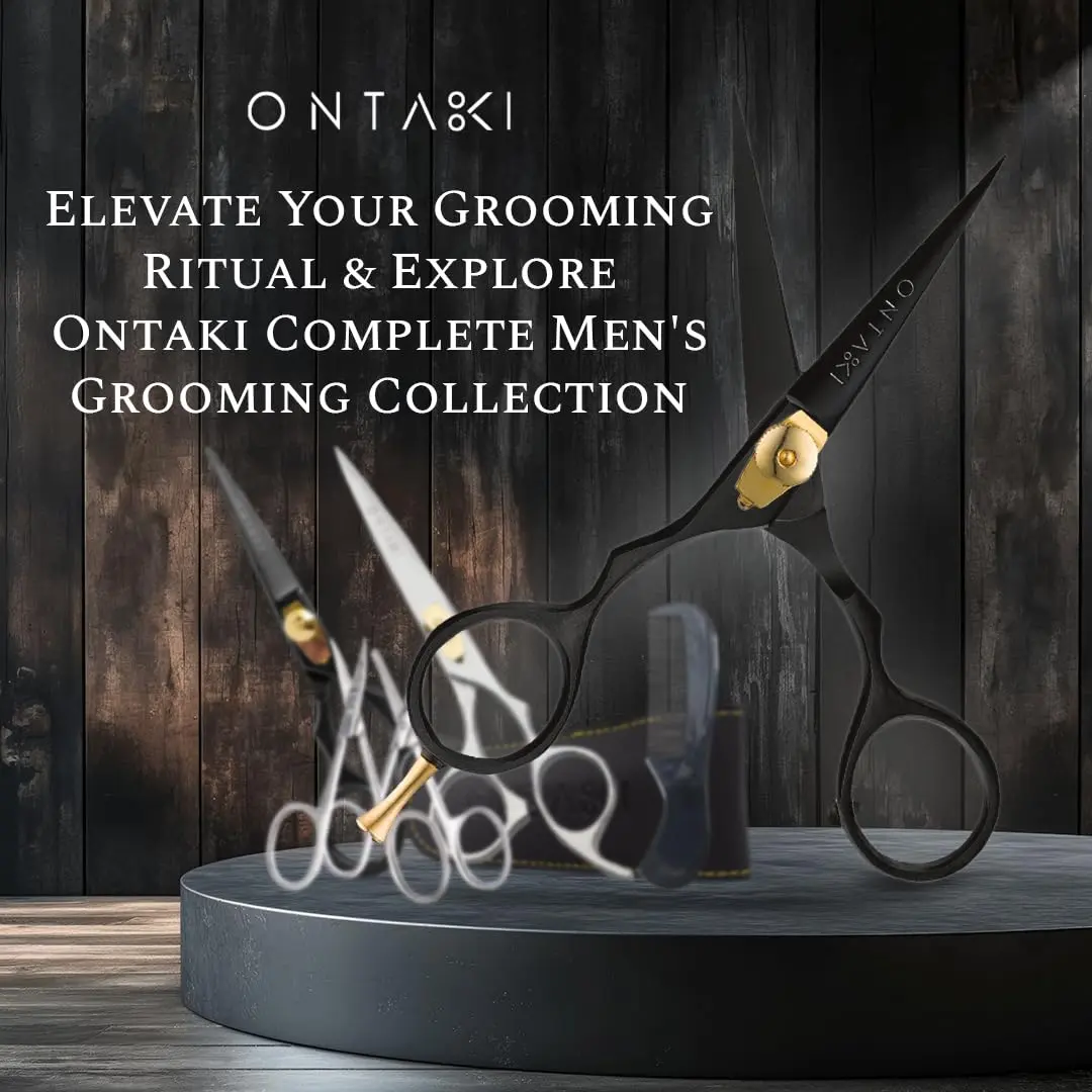 Hand-forged Ontaki beard scissors made of Japanese steel provide precise and comfortable grooming for beards, mustaches, hair, and pets.