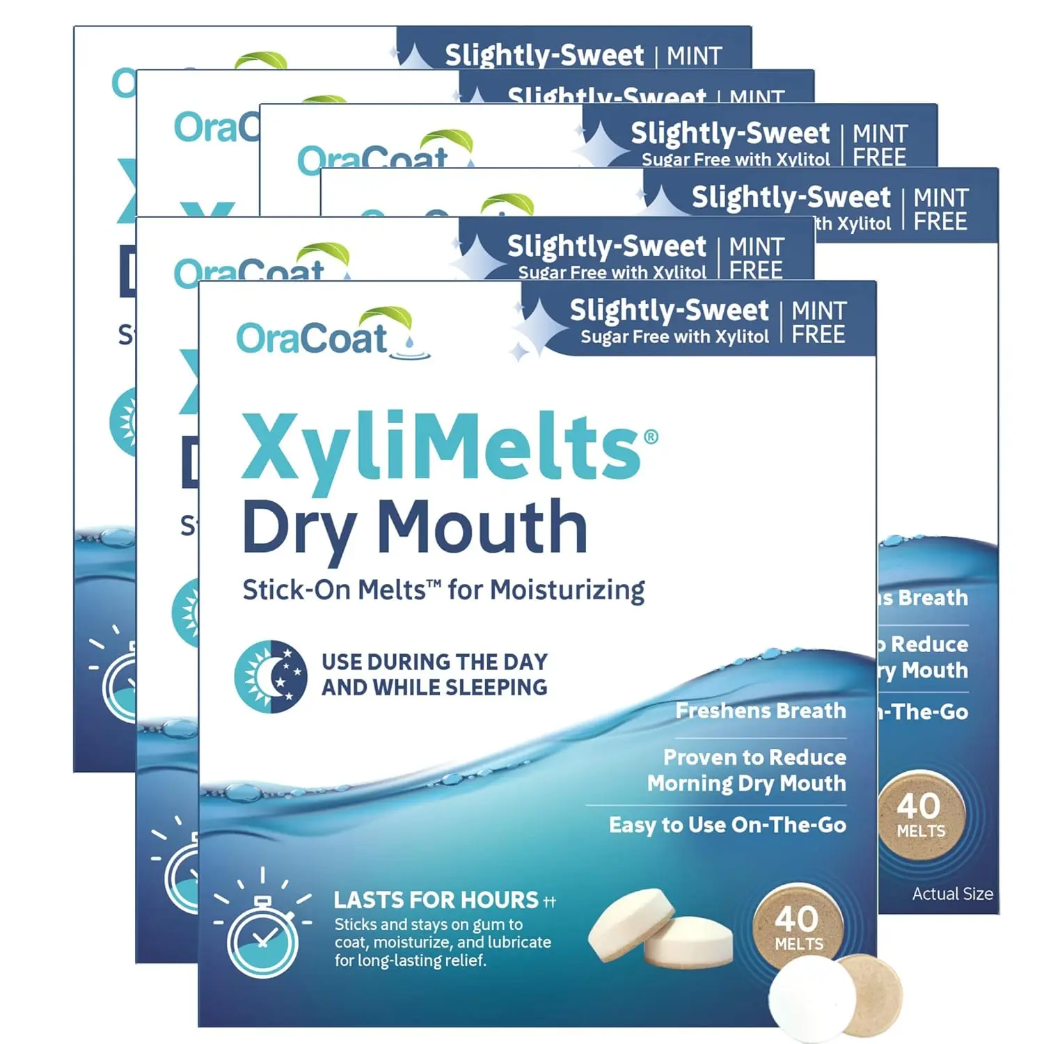 White Sand Oracoat XyliMelts by ORAHEALTH provides long-lasting relief from dry mouth with these 240 mint-free discs.