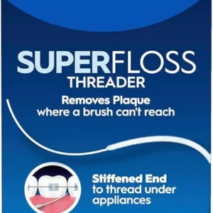 Oral-B Superfloss helps clean plaque from braces, dental bridges, and wide gaps between teeth, promoting better oral hygiene.