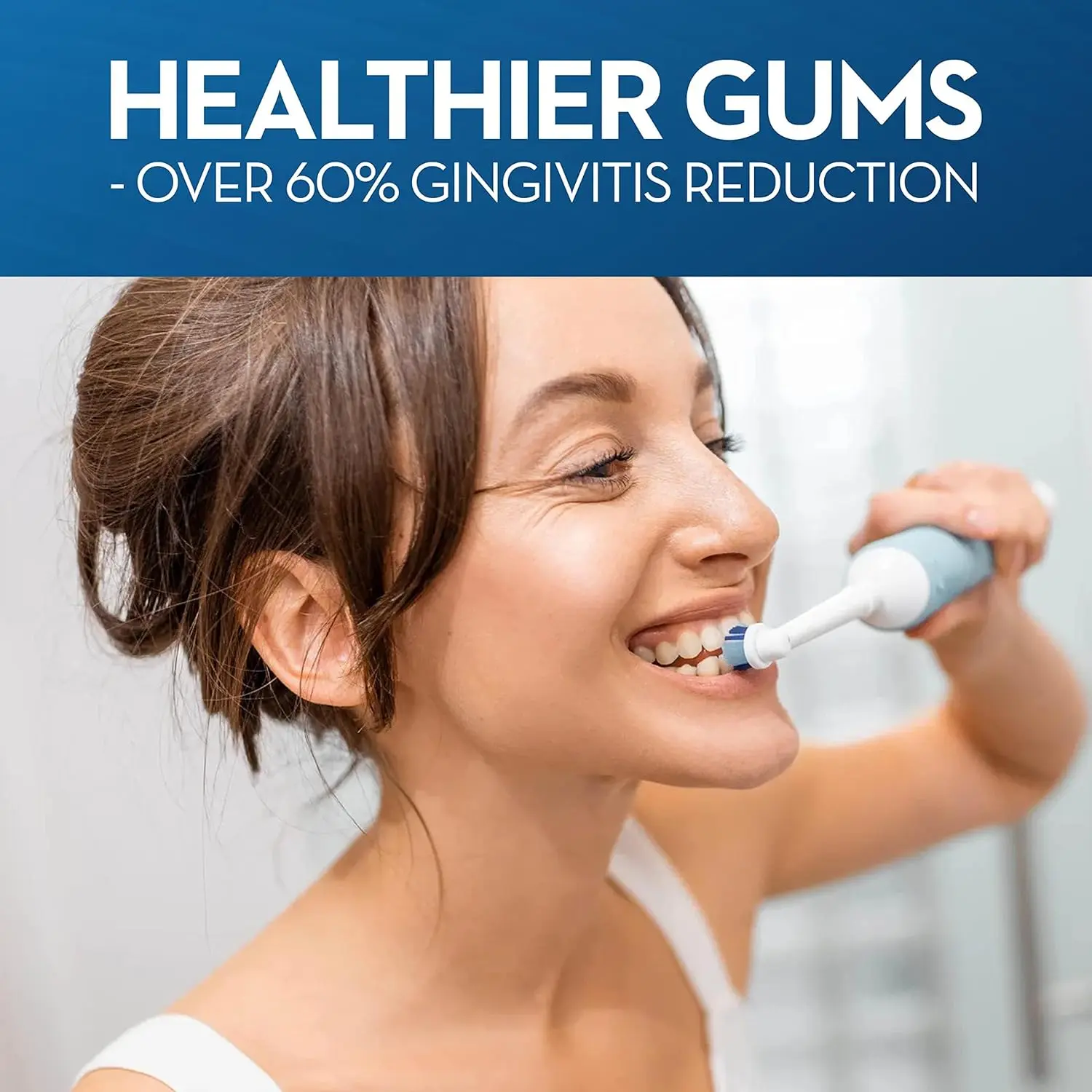 Oral-B Vitality electric toothbrush provides healthier gums with gingivitis reduction, a timer for suggested brushing time, a long-lasting rechargeable battery, and effective cleaning of hard-to-reach areas.