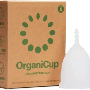 The OrganiCup AllMatters menstrual cup in Size A is made of soft medical-grade silicone, ideal for those who haven't given birth, and comes with an organic cotton pouch.