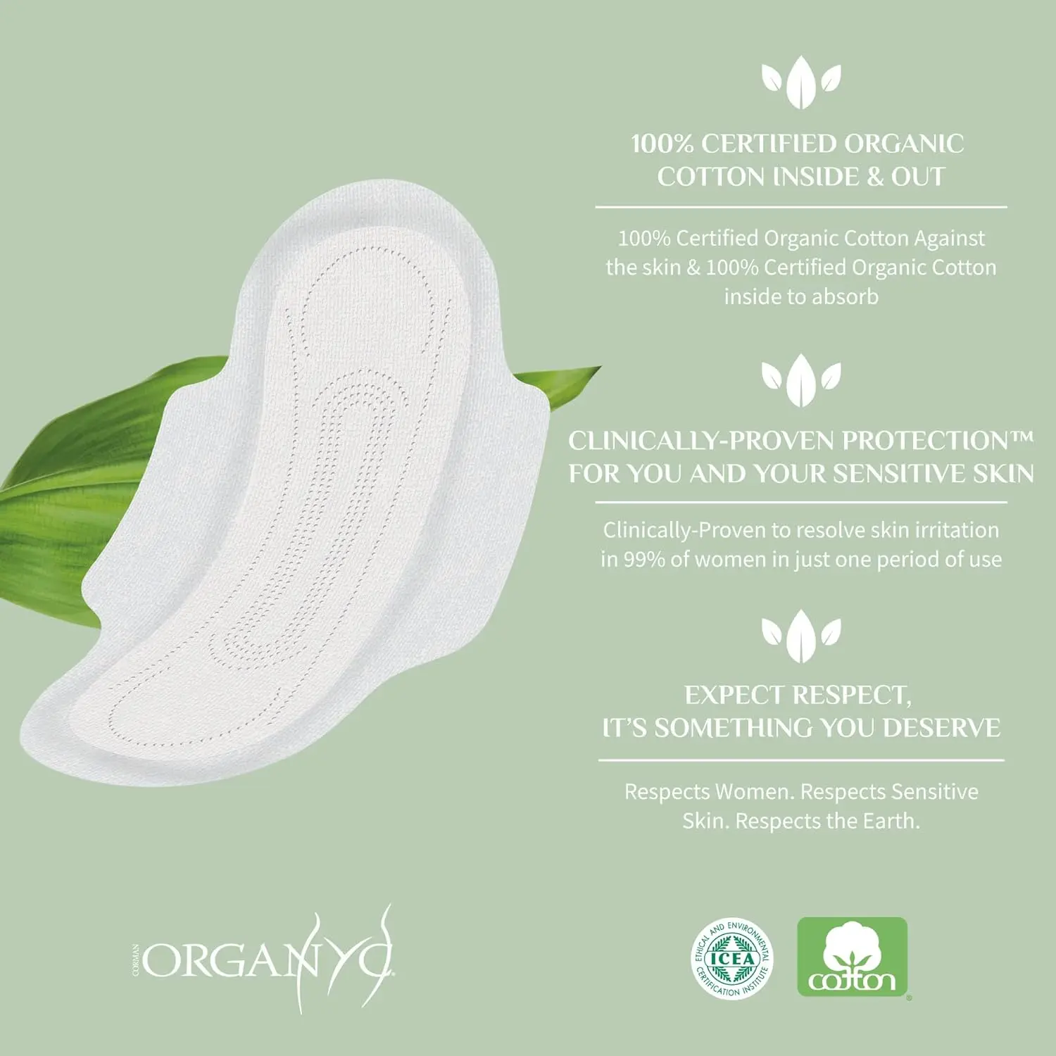 Organyc small sanitary pads with wings, ideal for women with sensitive skin who prefer biodegradable, breathable, and pH neutral protection.