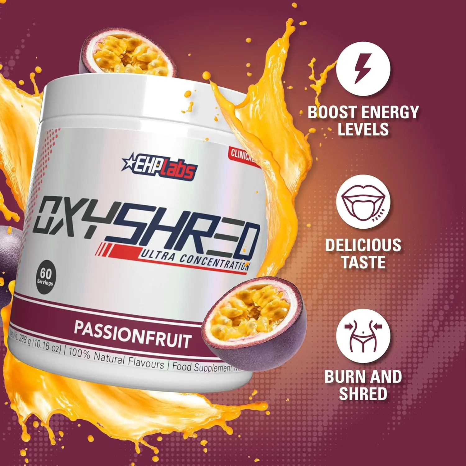 EHP Labs OxyShred thermogenic fat burner supplement helps boost metabolism, burn stubborn fat, increase energy, and curb appetite for effective weight loss.