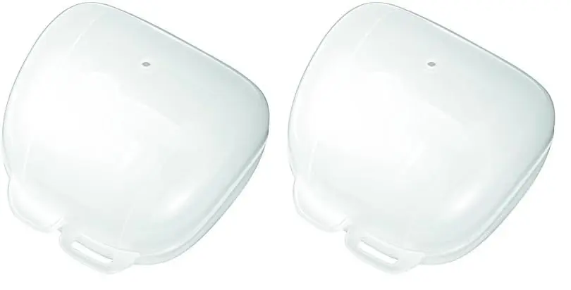 This white nip 2-in-1 pacifier sterilizer and storage box reduces germs in 60 seconds using a microwave and provides a hygienic travel case for most pacifiers.