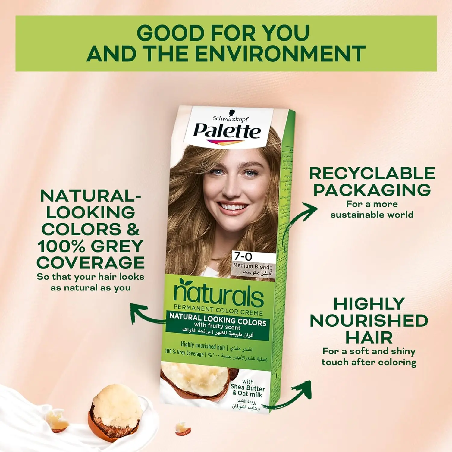 Palette Permanent Natural Colours Cream in shade 5.0 Light Brown, a long-lasting hair dye with anti-fade protection and 3X care enriched with keratin, panthenol and nutri-oil for perfect grey coverage and extra care during and after coloring.