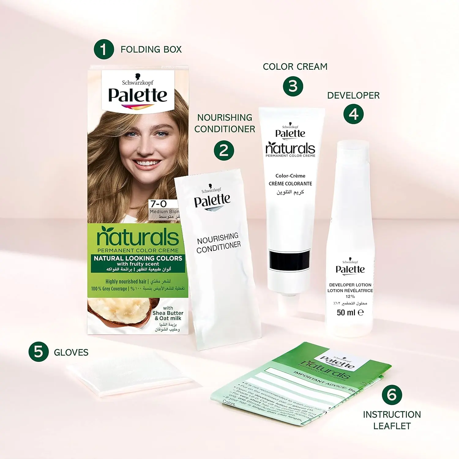 Palette Permanent Natural Colours Cream in shade 5.0 Light Brown, a long-lasting hair dye with anti-fade protection and 3X care enriched with keratin, panthenol and nutri-oil for perfect grey coverage and extra care during and after coloring.