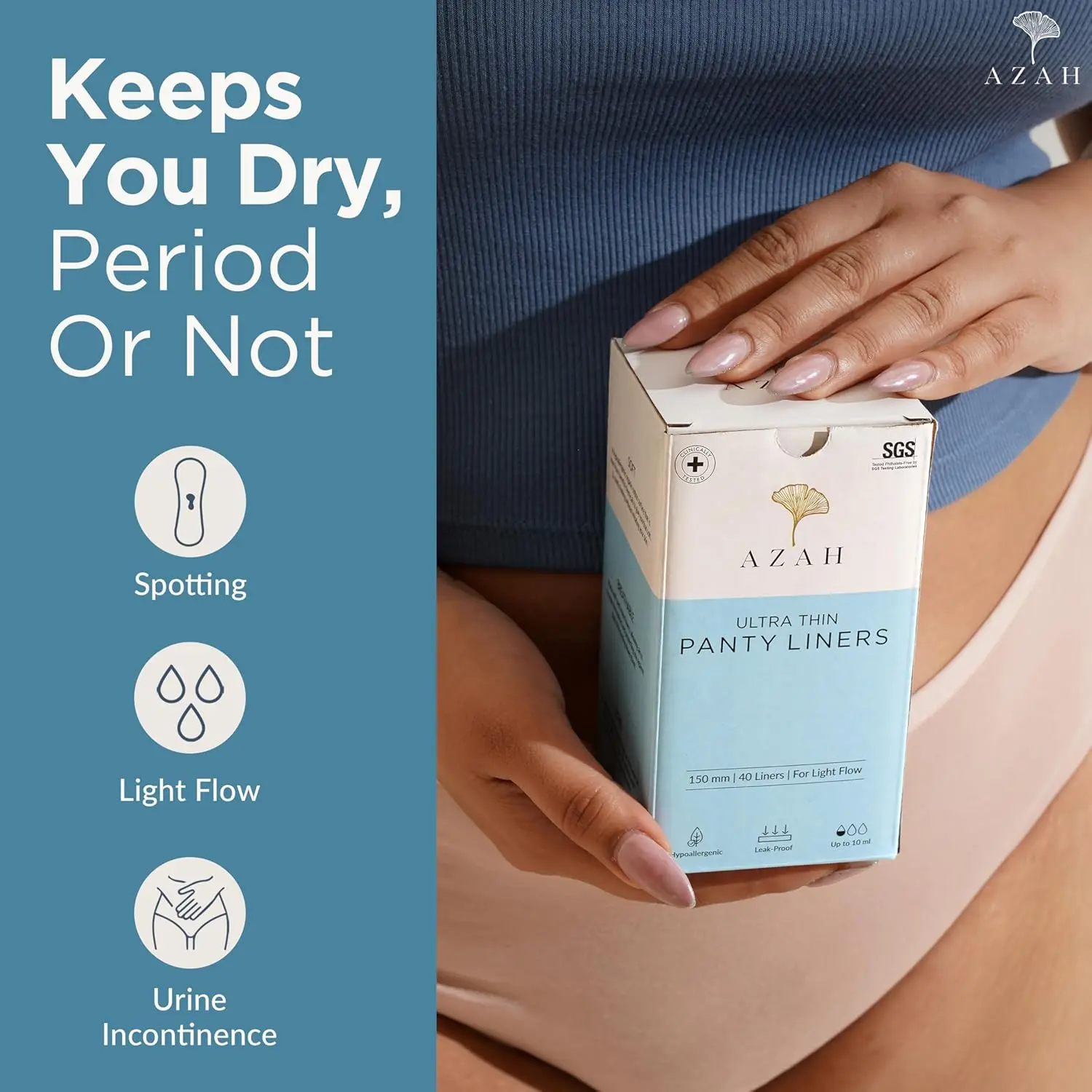 This pack of 40 ultra-thin and breathable panty liners is designed for daily use, offering soft, gentle, and hygienic protection for women.