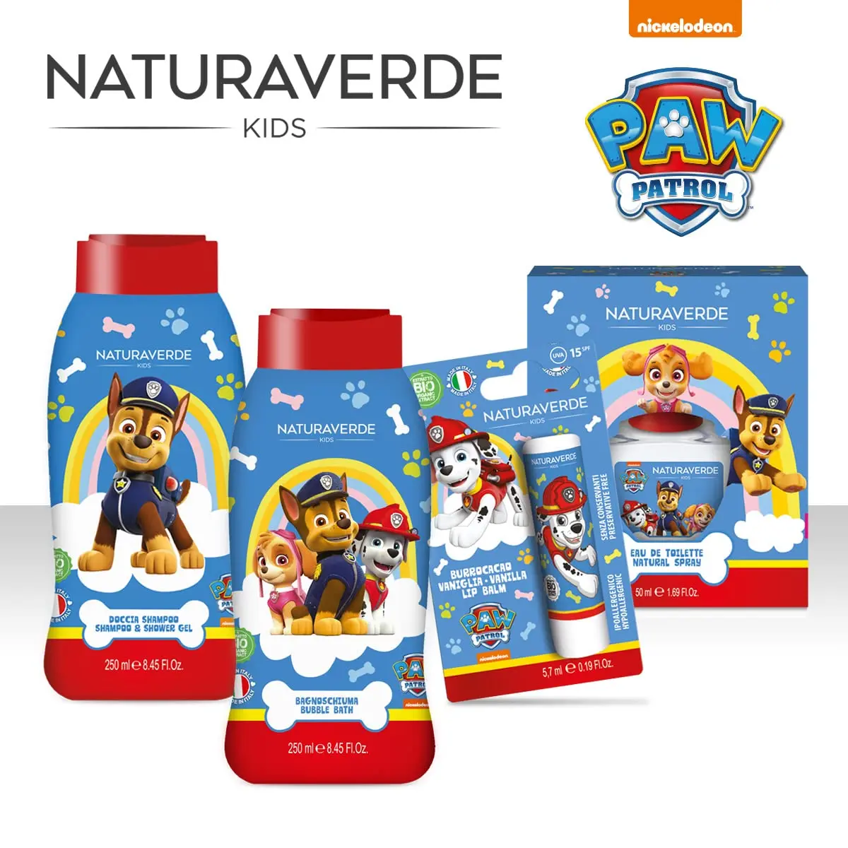 Naturaverde Paw Patrol bubble bath with organic oat extract gently cleanses and softens skin, maintaining its natural pH.
