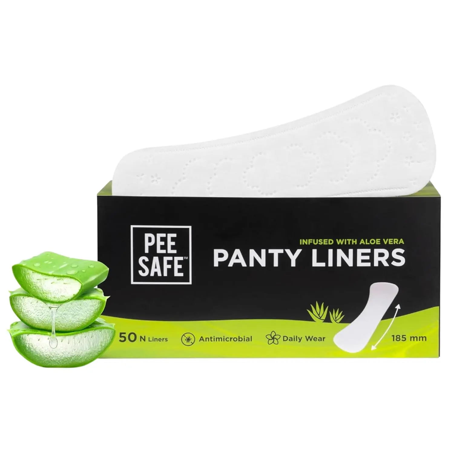 Pee Safe Aloe Vera XL panty liners with soft cotton and aloe vera, providing comfortable, breathable, and discreet protection for daily freshness and hygiene.