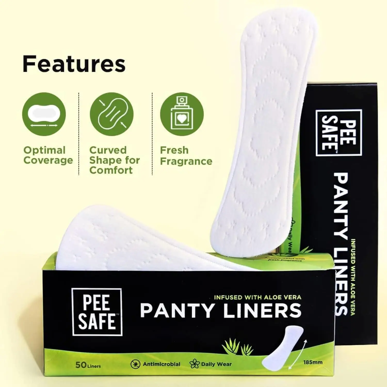 Pee Safe Aloe Vera XL panty liners with soft cotton and aloe vera, providing comfortable, breathable, and discreet protection for daily freshness and hygiene.