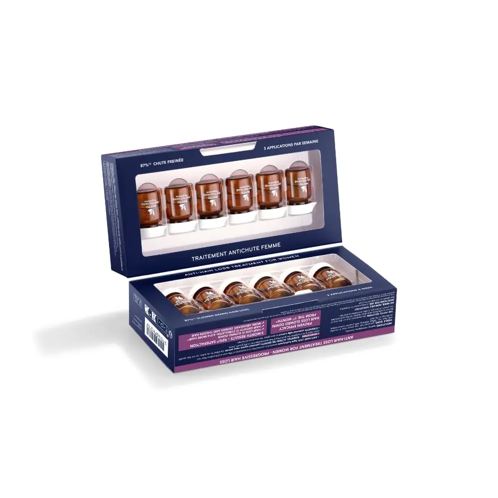 Phyto Phytocyane hair serum vials for women, designed to strengthen hair follicles and treat progressive hair loss with natural ingredients.