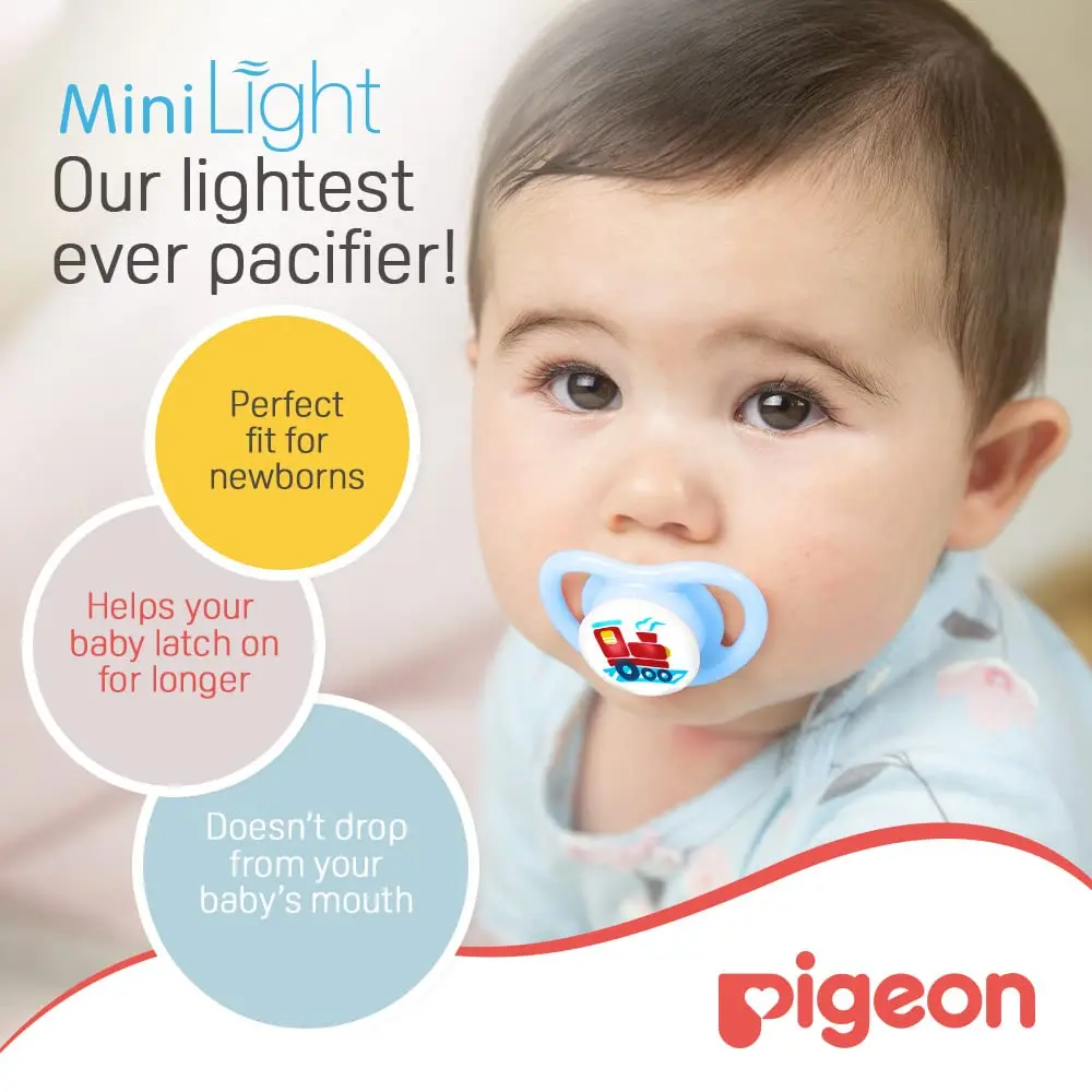 This ultra-lightweight Pigeon pacifier for boys, size S, features a soft silicone nipple and BPA-free construction for a safe and comfortable soothing experience.