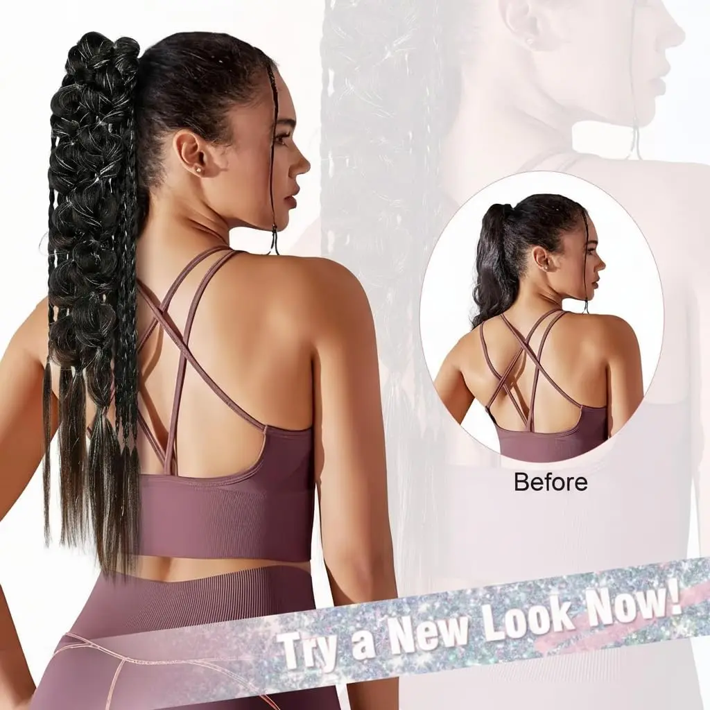 A 21-inch pink braided ponytail extension with glittering tinsel, perfect for adding a vibrant splash of color to your hairstyle for festivals and parties.