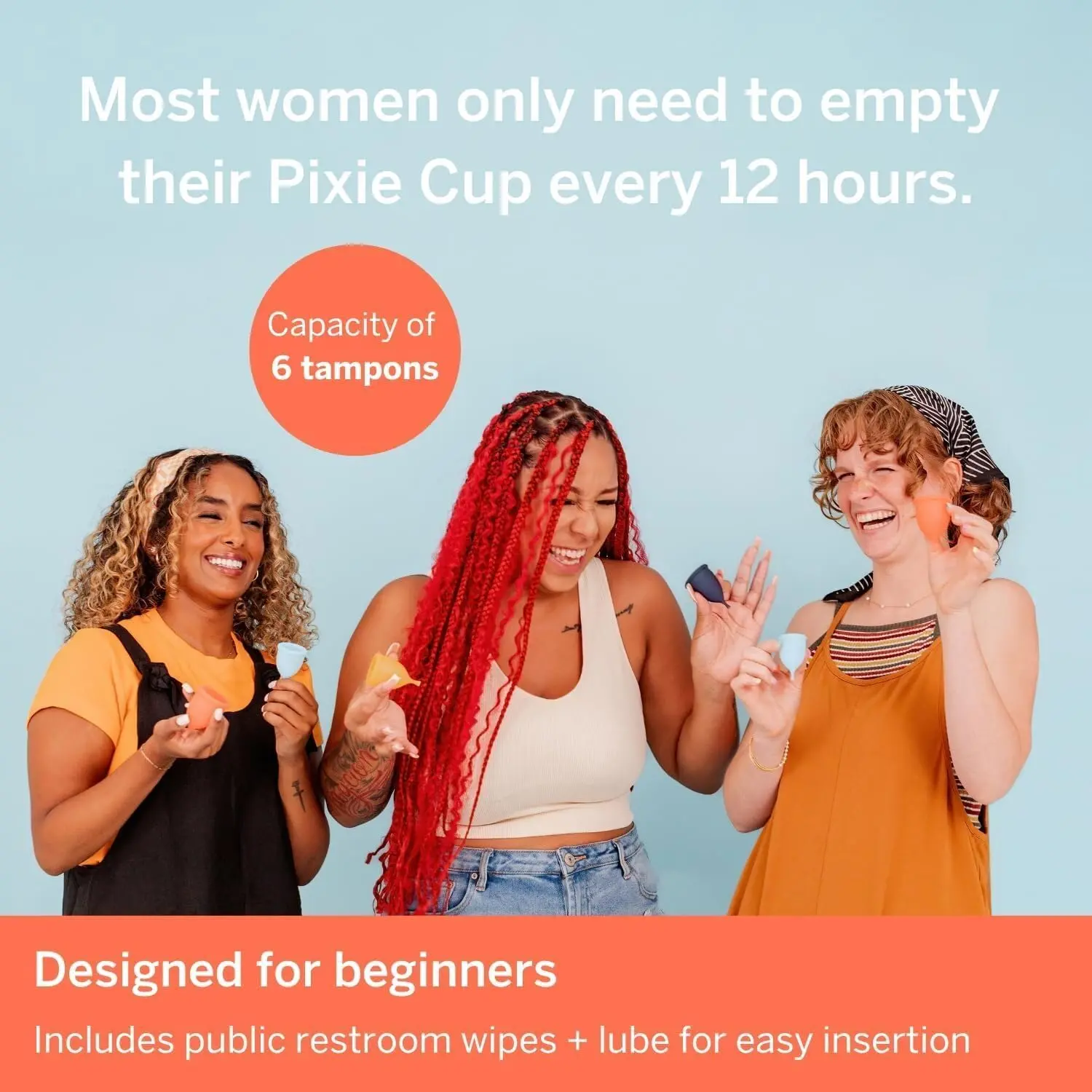 This reusable Pixie menstrual cup is made of medical-grade silicone and provides up to 12 hours of leakproof, odor-free period protection as a comfortable and eco-friendly alternative to tampons and pads.