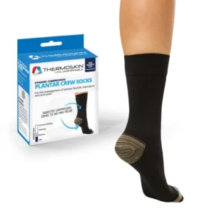 Thermoskin Plantar FXT compression socks provide medical grade support, targeted compression zones, and moisture wicking comfort for all day wear.