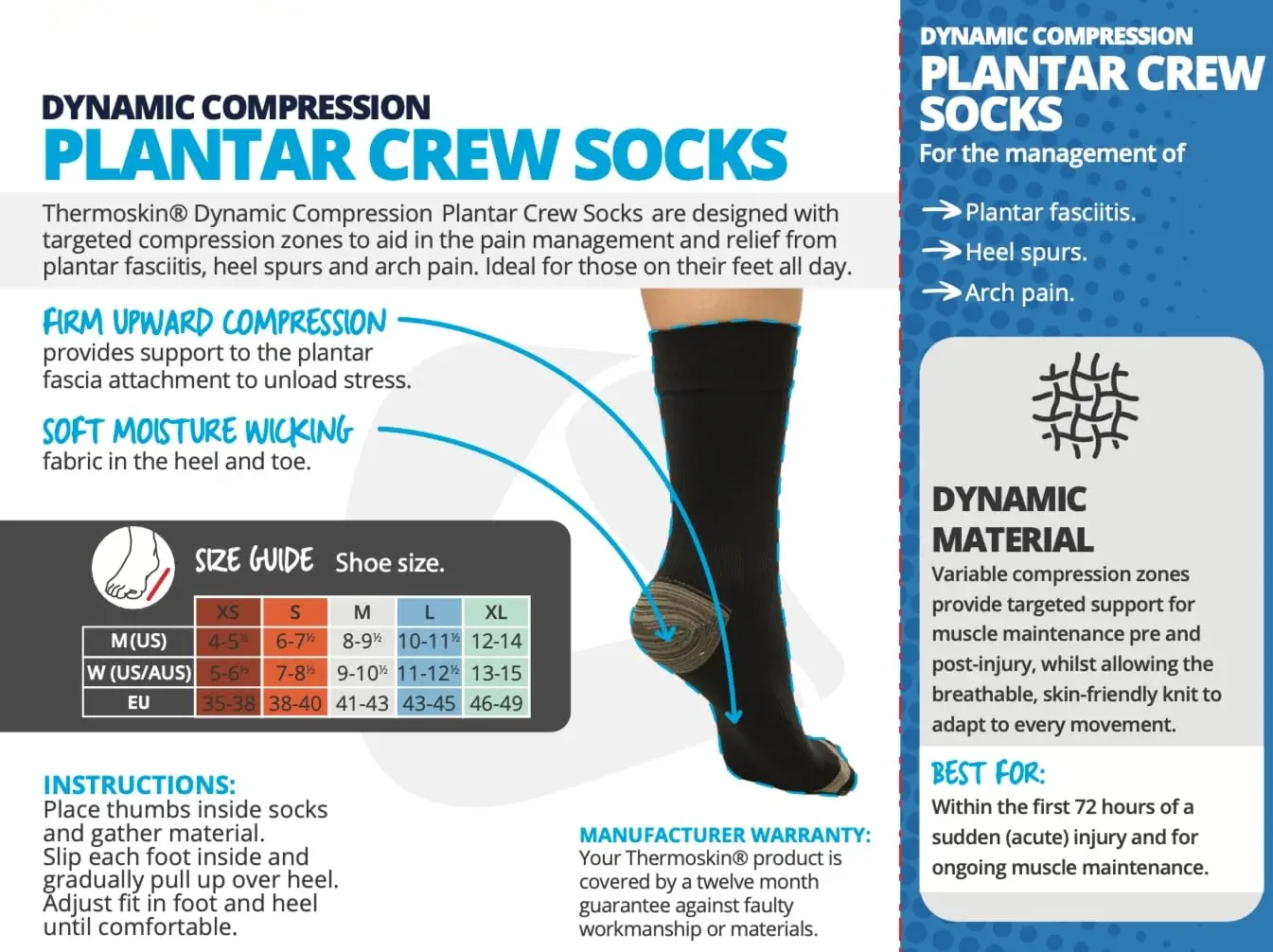 Thermoskin Plantar FXT compression socks provide medical grade support, targeted compression zones, and moisture wicking comfort for all day wear.
