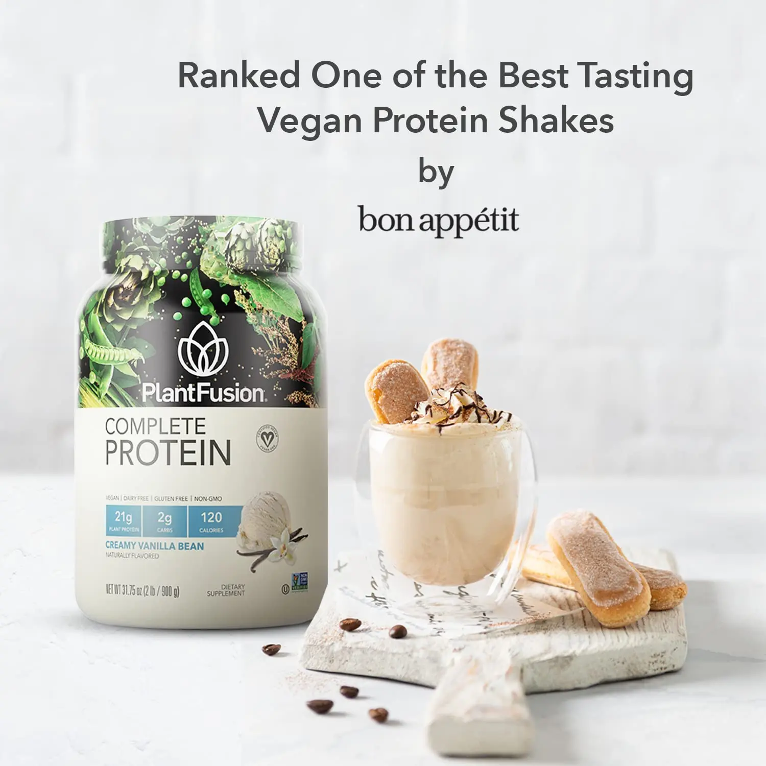 This is a PlantFusion vanilla flavored complete plant-based protein powder that is gluten-free and vegan, in a 2lb package.