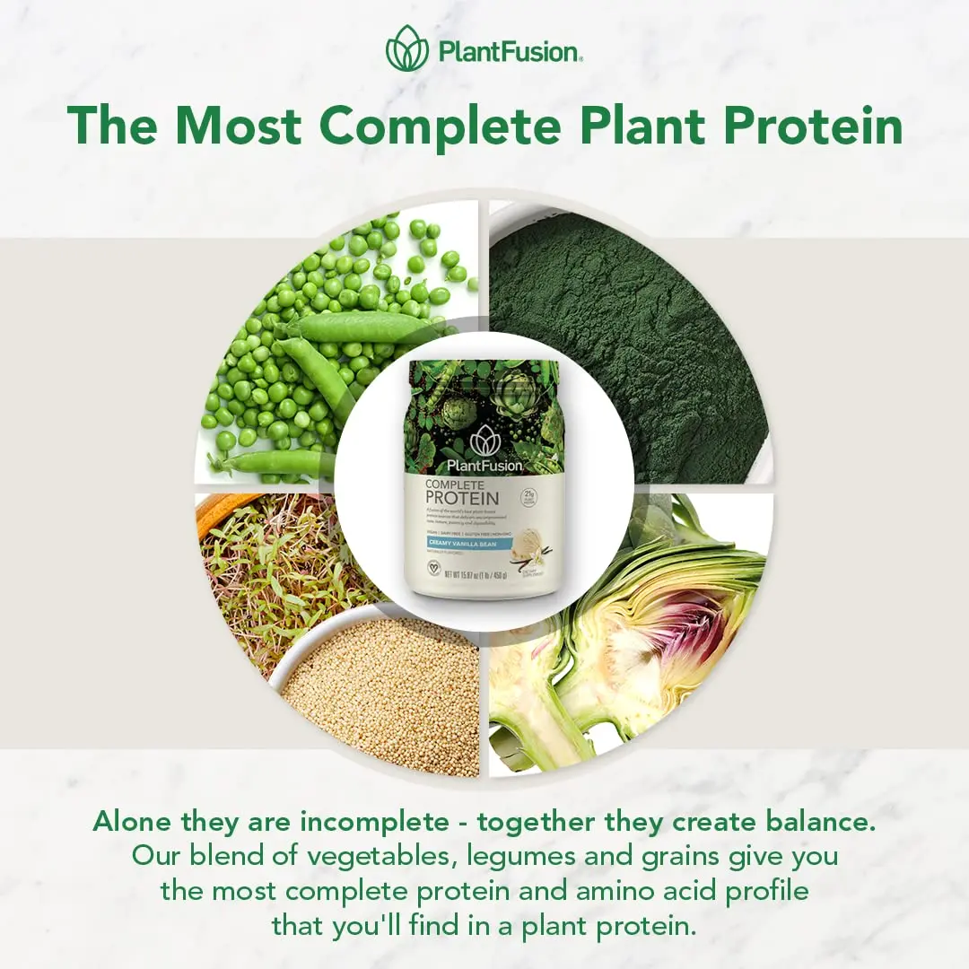 This is a PlantFusion vanilla flavored complete plant-based protein powder that is gluten-free and vegan, in a 2lb package.