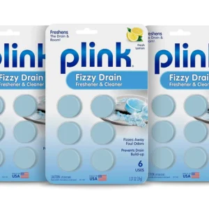 Plink Fizzy drain freshener tablets keep drains clear and smelling fresh with a powerful, lemon-scented formula.