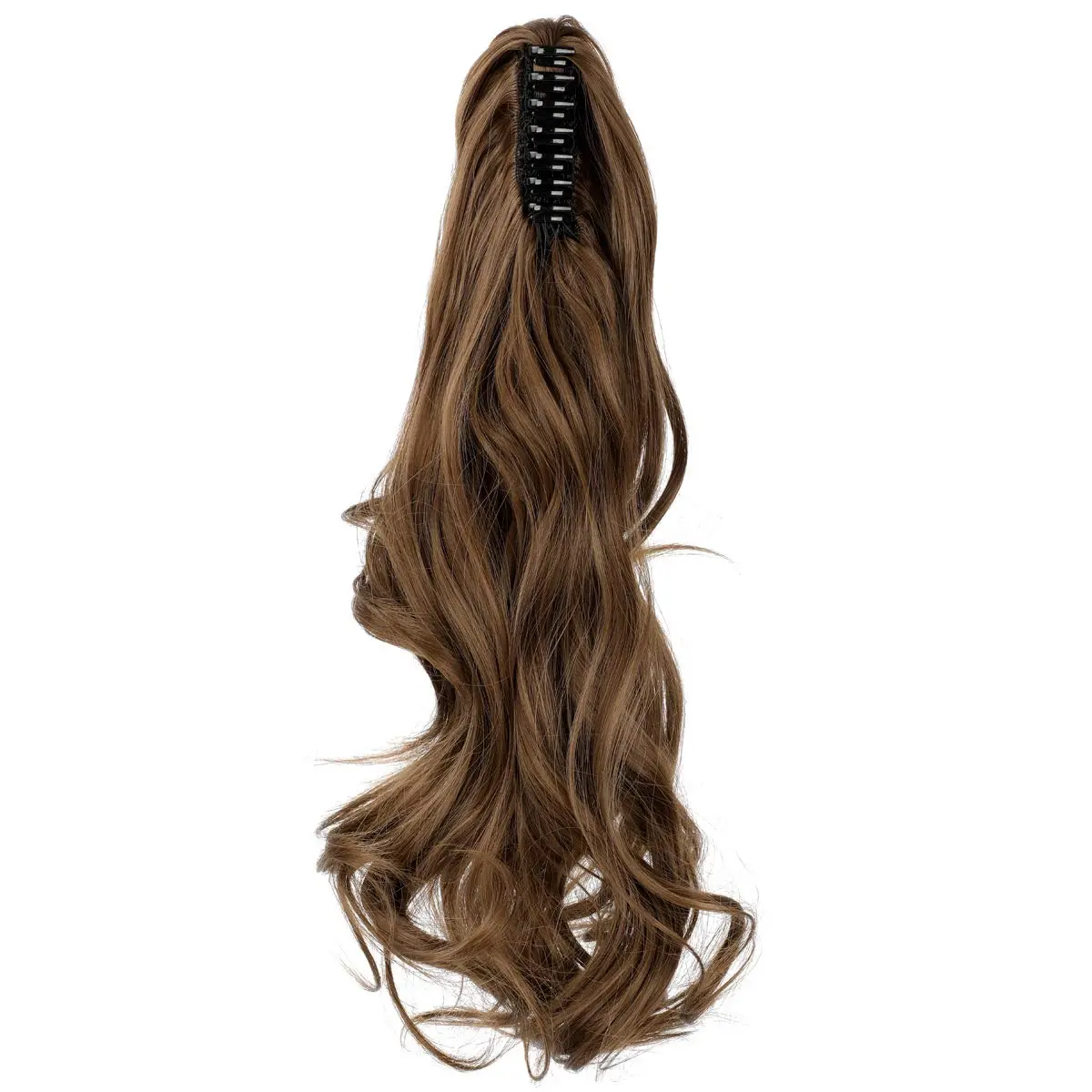 This FELENDY ponytail extension claw clip in dark brown adds instant volume and length, creating a natural-looking curly or straight hairstyle for women.